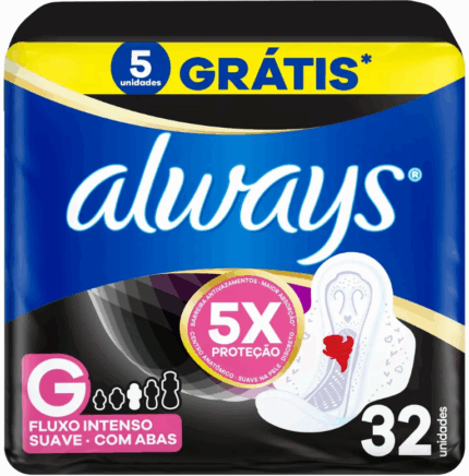 Absorvente Always Noturno Cobertura Suave com Abas Fluxo Intenso G 32 Unidades